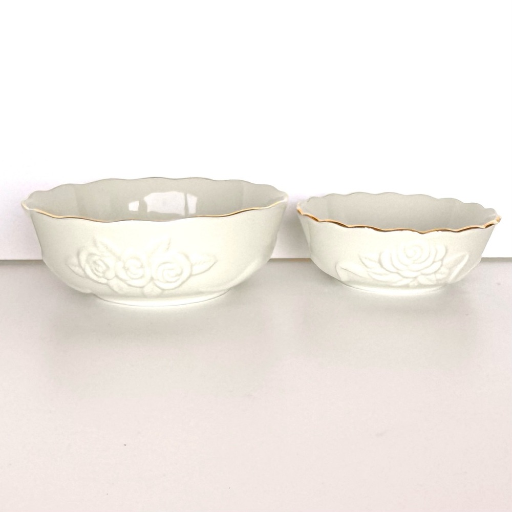 Lenox Ivory Rose Blossom Bowls Gold Trim Porcelain Set Of 2 NEW